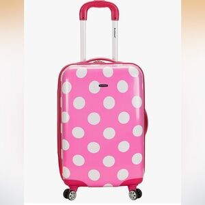 Rockland Polka Dot Pink 20” Carry-On Spinner Suitcase IN ORIGINAL BOX